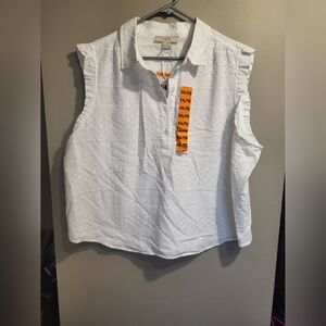LOFT Women's White Sleeveless Blouse, Size XXL